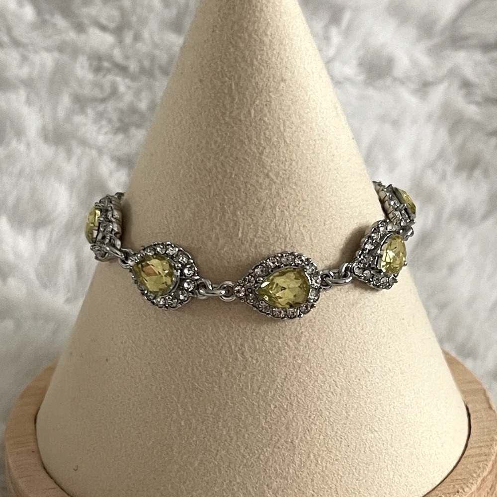 Charter Club Green Crystal Teardrop Slider Bracelet Silver Tone